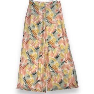 Lulus Crushing on Color Wide Leg Palazzo Pants Watercolor Lined High Waisted‎ XL
